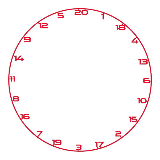 Bullet Dartboard Number Ring Das Bild zeigt einen roten Zahlenring für ein Dartboard. Der Name der Datei ist BT1000120_Bullet_Dartboard_Zahlenring_Rot_1.