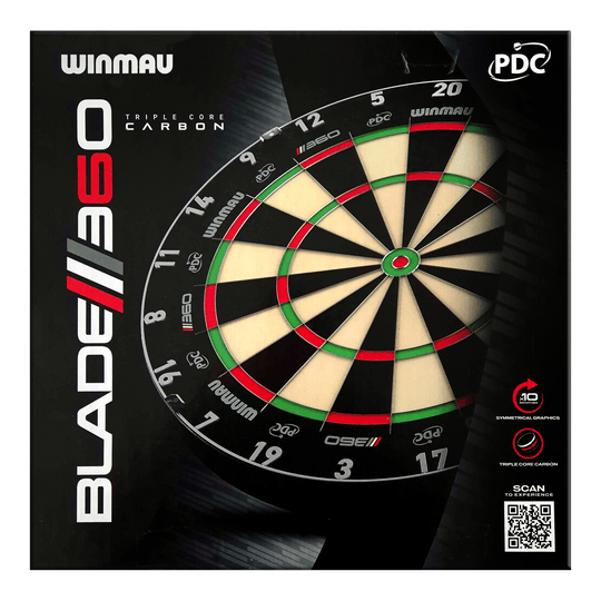 Winmau Blade 6 Triple Core 360 steel dartboard Das Bild zeigt ein Dartboard. Der Dateiname lautet '3060_Winmau_Blade_360_Steeldartboard_5'.