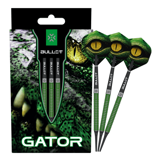 Die Abbildung zeigt das Produkt Bullet Gator Softdarts - 20g. Es handelt sich um ein Set von Softdarts mit einem Gewicht von 20 Gramm.