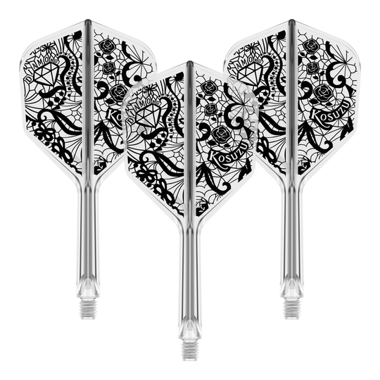 Das Bild zeigt das Target Japan K-Flex Diamond No6 Flight-Shaft-System in 26mm. Es ist ein Teil für den Dartsport.
