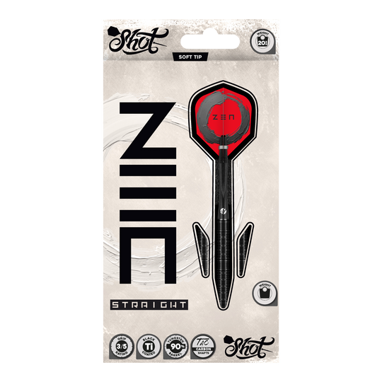 Shot ZEN Straight Softdarts - 20g Abgebildet sind die Shot ZEN Straight Softdarts - 20g. Diese Darts zeichnen sich durch ihre gerade Form aus.