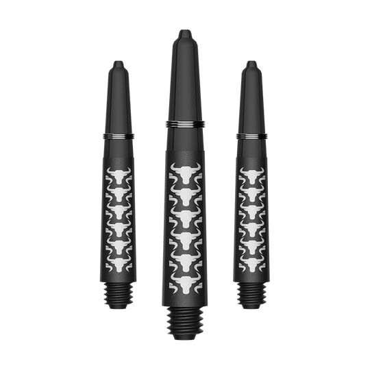 Bulls NL Capo Carbon Shafts - White Zu sehen ist ein Set von weißen kurzen Carbon Shafts für Darts. Die Schäfte haben eine Länge von ca. 34 mm und sind aus Kohlefaser.