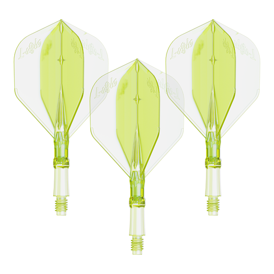 L-Style L-System lights - Neon Yellow Das Bild zeigt ein Set von Flights für Dartpfeile in Neon-Gelb, kleine Größe. Geeignet für das L-Style L-System.
