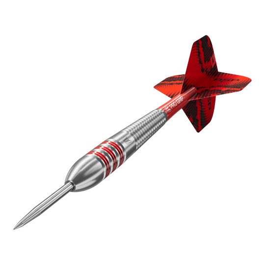 Auf dem Bild sind die Target Nathan Aspinall Brass Steeldarts - 22g abgebildet. Die Darts haben eine spezielle Struktur für einen besseren Griff.