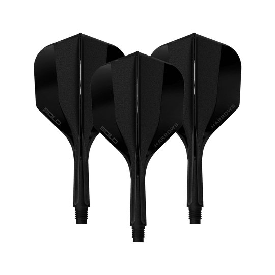 Harrows Solo No6 Flight Shaft System - Black Hier sieht man ein Harrows Solo No6 Flight Shaft System in Schwarz, 20mm, 1 Set. Das Produkt wird aus der Seitenperspektive gezeigt.