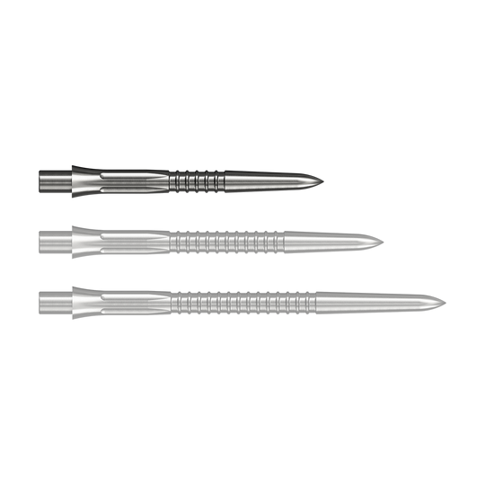 Mission Caliburn EVO dart tips GV1 - silver Das Bild zeigt Steeldartspitzen in Silber mit einer Länge von 26 mm. Einzelne Spitzen sind gut erkennbar dargestellt.