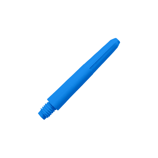 573_Nylon_Shafts_Blau_35mm_2 Das Bild zeigt einen blauen Nylon-Schaft. Er hat ein Schraubgewinde an einem Ende.
