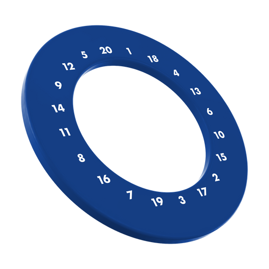 HD Numbers Dartboard Surround - Custom Colors Dies ist ein Foto eines blauen Dartboard-Surrounds ohne Logo. Das Surround ist kreisförmig und umgibt ein Dartboard.