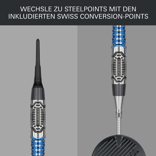 Zu sehen sind die Target Phil Taylor Power X Chrono Softdarts. Diese Darts tragen den Namen des legendären Spielers Phil Taylor.