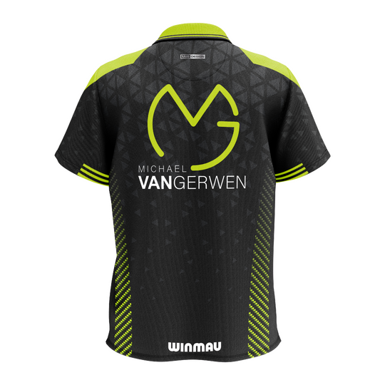 Das Bild zeigt das Winmau Michael Van Gerwen Stage Poloshirt. Es ist ein Poloshirt im Design von Michael Van Gerwen.