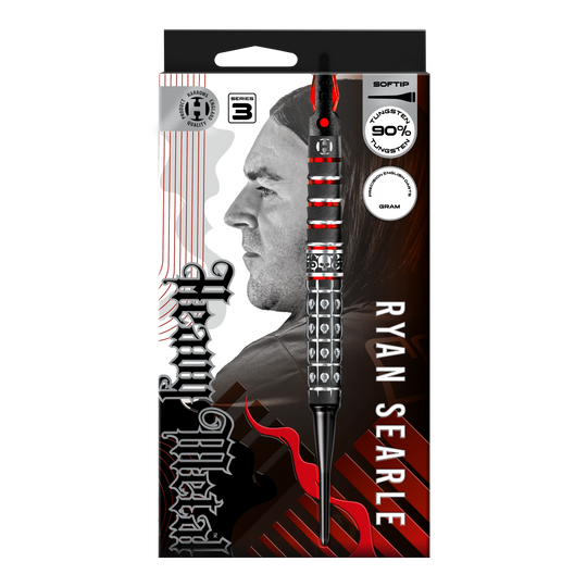 Harrow's Ryan Searle Series 3 soft darts Abgebildet ist Harrows Ryan Searle Series 3 Softdarts. Es handelt sich um einen Satz moderner Softdarts für Dartspieler.
