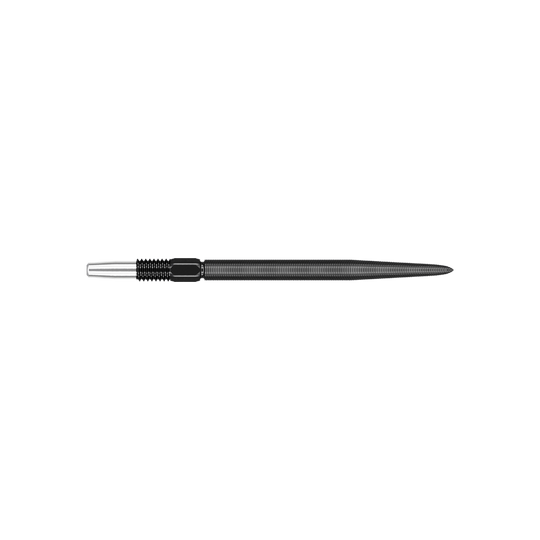 Target Swiss Point Nano Dartspitzen - Black Das Bild zeigt eine schwarze Dartspitze mit feinen Rillen. Sie ist schmal und gerade geformt.