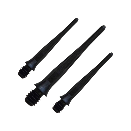 Caliburn 2BA soft dart tips black - pack of 50 Zu sehen ist ein Set der Caliburn 2BA Softdartspitzen Schwarz im 50er Pack. Diese Spitzen bieten zuverlässigen Halt für Dartspieler.