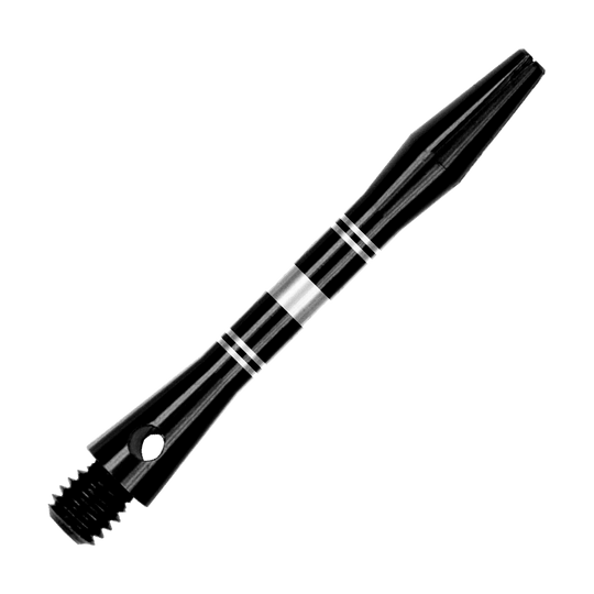 Auf dem Bild sind Aluminium Shafts in Schwarz und Silber zu sehen. Das Produkt wird aus einer anderen Perspektive gezeigt.