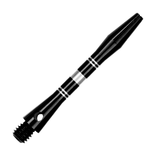 Ringed Aluminum Shafts - Black Silver Auf dem Bild sind Aluminium Shafts in Schwarz und Silber zu sehen. Das Produkt wird aus einer anderen Perspektive gezeigt.