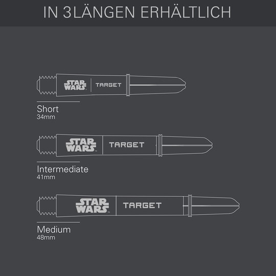 Target Star Wars ProGrip Shafts - Black Zu sehen sind die Target Star Wars ProGrip Shafts in schwarzer Ausführung. Die Schäfte sind speziell für Dartspieler gestaltet.