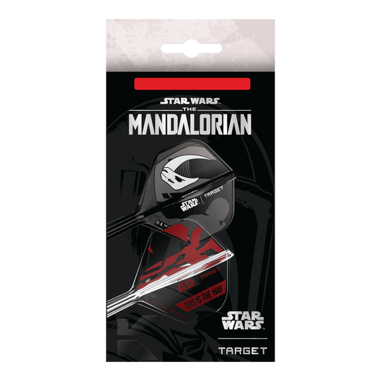 Target Star Wars K-Flex Set Mandalorian No2 Standard Flights Dieses Bild zeigt das Target Star Wars K-Flex-Set Mandalorian No2 Standard Flights. Die Dart Flights haben ein Mandalorian-Design aus der Star Wars Serie.