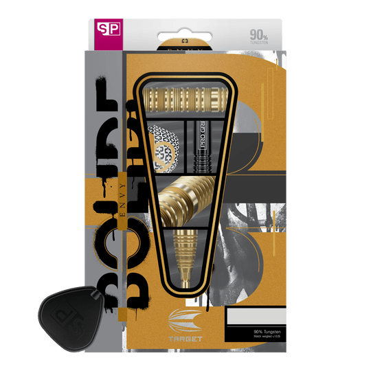 Abgebildet sind die Target Bolide Envy 01 Swiss Point Steeldarts. Diese Steeldarts sind für Präzisionswürfe beim Dartsport entwickelt worden.
