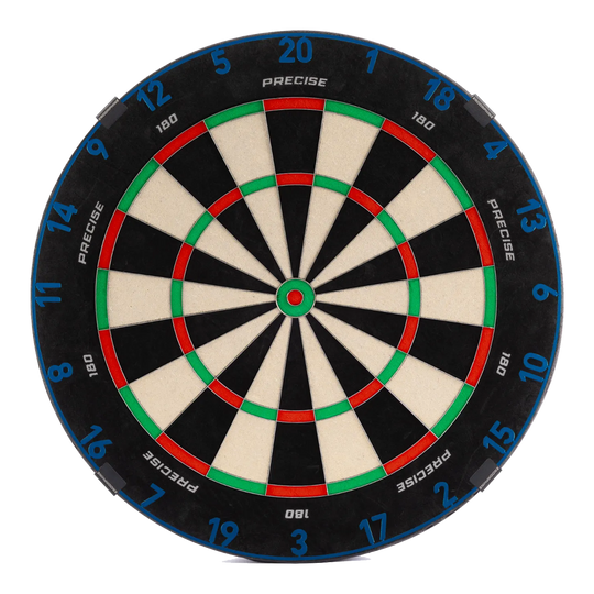 Precise 180 Endorphine steel dartboard with number ring - Arctic Blue Das ist das Precise 180 Endorphine Steeldartboard mit Nummernring in Arctic Blue. Das Dartboard wird in leuchtendem Blau gezeigt.