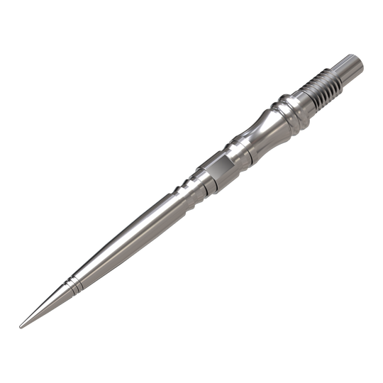 Harrows Quick Point Apex Axis Elite Series Dartspitzen - Silber Das Bild zeigt Harrows Quick Point Apex Axis Elite Series Dartspitzen in Silber. Die Spitzen sind nebeneinander angeordnet.