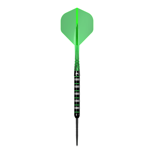 Das Bild zeigt die Mission Moldavite Steeldarts - 23g. Die Dartpfeile sind speziell für Präzisionswürfe entwickelt.