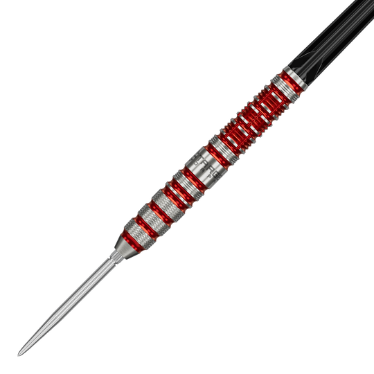 Zu sehen sind die Target Japan Black Marque Spinel Swiss Point Steeldarts in der 23g Ausführung. Diese Darts zeichnen sich durch ihr elegantes Design und ihre Präzision aus.
