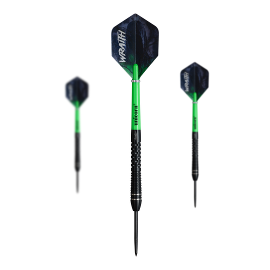 Dieses Bild zeigt die Unicorn Wraith Gary Anderson Phase 6 Steeldarts. Die Darts sind ideal für Turniere und Hobbyspieler.