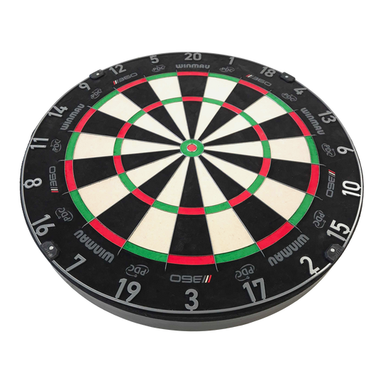 Winmau Blade 6 Triple Core 360 steel dartboard Abgebildet ist ein Dartboard. Das Bild zeigt das Modell '3060_Winmau_Blade_360_Steeldartboard_2_(1)'.