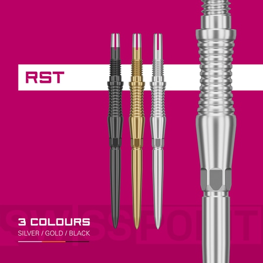 Target Swiss Point Dart Tips Signature RST - Silver Target Swiss Point Dartspitzen Signature RST - Silber wird dargestellt. Die Spitzen sind robust und elegant gestaltet.