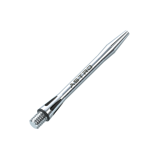 Das Bild zeigt einen Winmau Astro Aluminium Schaft in der Farbe Schwarz. Der Schaft hat einen schlanken, silbernen Look mit dem Schriftzug "ASTRO" darauf.