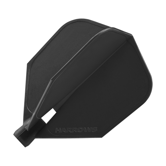 HRC-100_Harrows_Clic_Standard_Flight_Black_1czmJk76vTxjsy Das Bild zeigt ein schwarzes Dartflight mit der Aufschrift "Harrows". Es handelt sich um das Modell "Harrows Clic Standard Flights - Black".