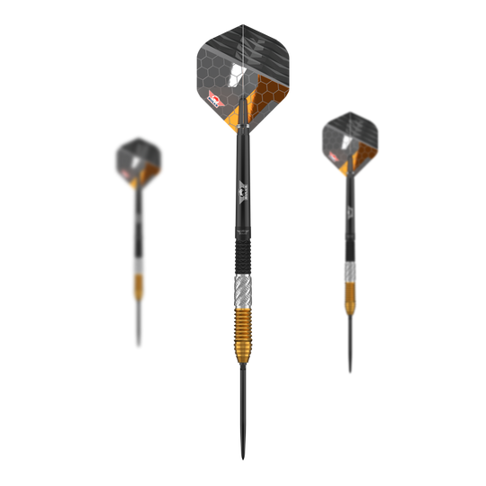 Bulls NL Dirk Van Duijvenbode 95% Convertible Points Steeldarts Dieses Set zeigt die Bulls NL Dirk Van Duijvenbode 95% Convertible Points Steeldarts. Die Darts zeichnen sich durch ihre wandelbaren Spitzen und das elegante Design aus.