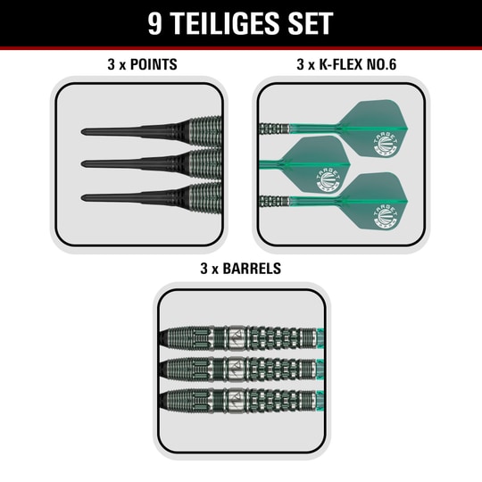 Target Japan Prime Series PW GEN 3 Soft Darts - 19g Hier sehen Sie den Target Japan Prime Series PW GEN 3 Softdart mit 19g Gewicht. Das Foto hebt die Gestaltung dieses Produkts hervor.