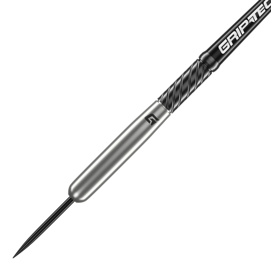 GOAT Homerun Baseball Tungsten Steel Darts Das Bild zeigt den GOAT Homerun Baseball Tungsten Steeldart. Der Dartpfeil hat ein schlankes, silbernes Design mit schwarzem Griffbereich und der Aufschrift "GRIPTEC".