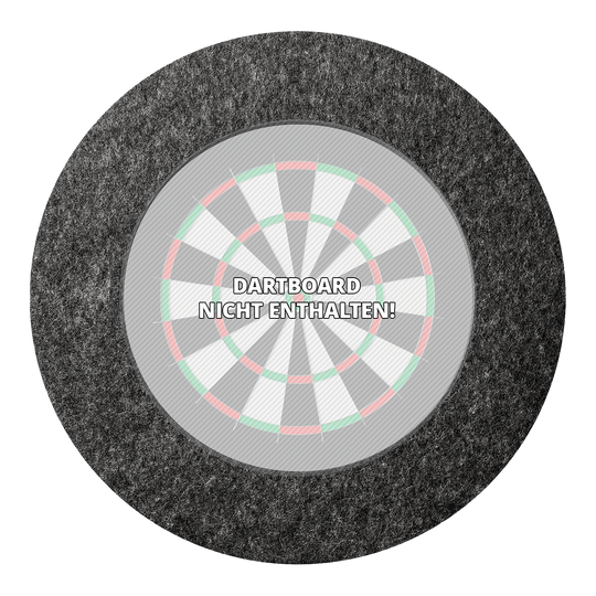 Karella Ultimo steel dartboard surround Das Bild zeigt das Produkt "Karella Ultimo Steeldartboard Surround" in grauer Farbe. In der Mitte steht der Hinweis "Dartboard nicht enthalten!"