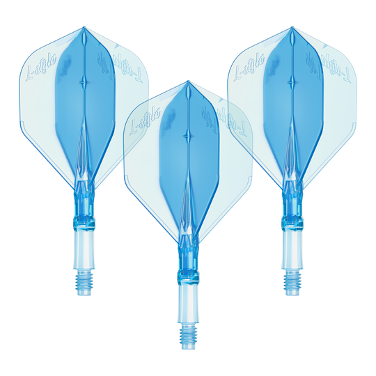 L-Style L-System Flights - Clear Blue Dieses Bild zeigt ein Set von L-Style L-System Flights in klarer blauer Farbe, Größe Small. Es ist ein Zubehörteil für Dartpfeile.