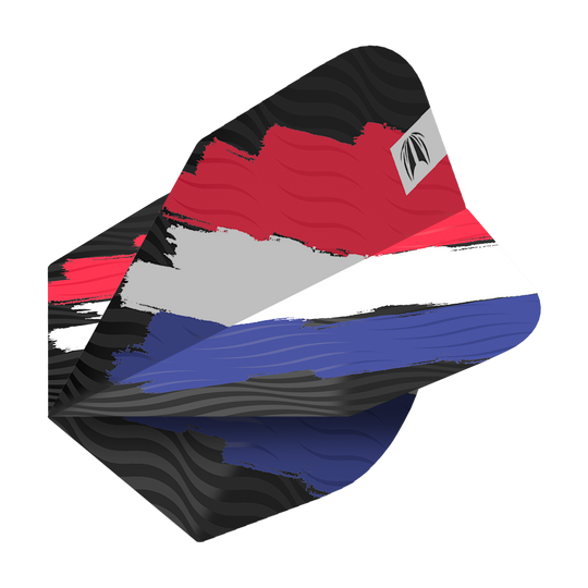 TG13_335780_Target_ProUltra_Flag_Holland_No6_Flights_2 Dies ist ein Dart-Flight mit dem Design der niederländischen Flagge in Rot, Weiß und Blau. Das Modell heißt "Target ProUltra Flag Holland No6 Flights".