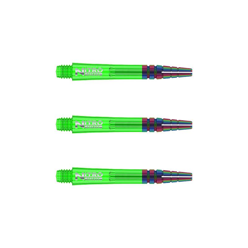C604_Nitro_Ionic_Short_Green_Shafts RedDragon Nitrotech Ionic Shafts Green korkenzieherartig dargestellt. Die Schäfte liegen parallel.